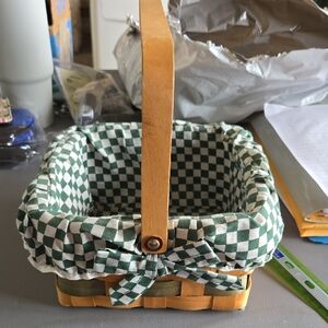 Brown With Green Accent Basket With Checkered Green and White Basket Liner